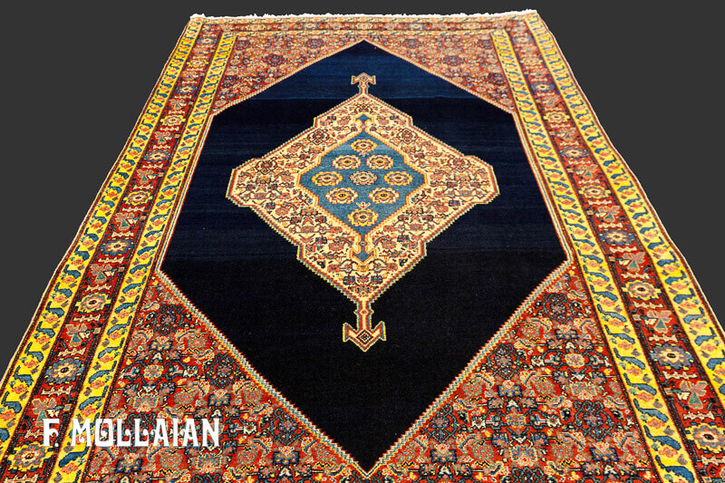 Tappeto Persiano Antico Senneh Multicolore con Fondo Blu Notte n°:94917299